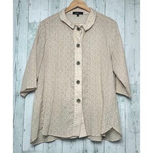 Yushi Sheer Gauzy Printed Wire Schoolgirl Asian Collar Lagenlook Top Sz. M